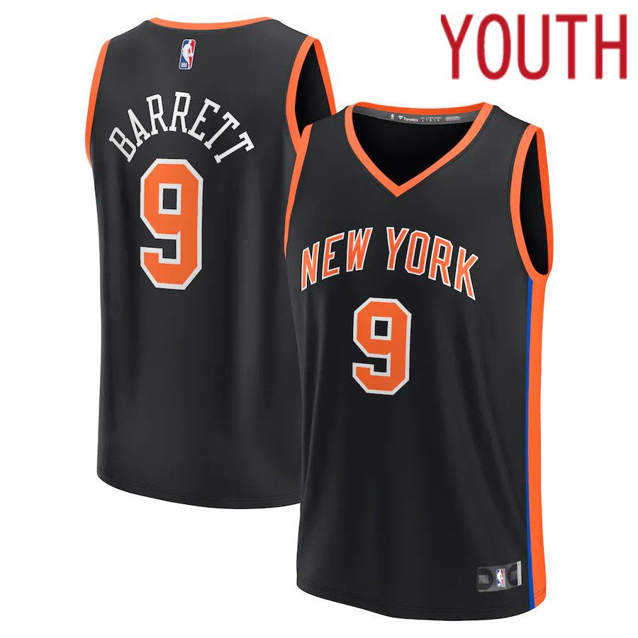 Youth New York Knicks 9 RJ Barrett Fanatics Branded Black City Edition 2022-23 Fastbreak NBA Jersey
